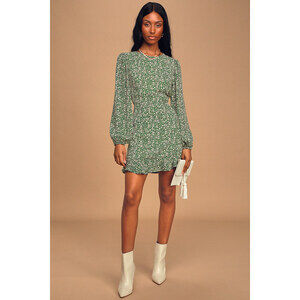Lulus Blooming Darlin' Green Floral Print Ruffled Mini Dress - Size S